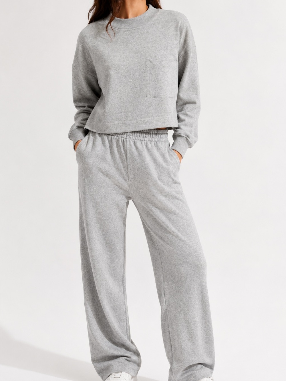 Oak + FORT Cropped Grey Sweatshirt